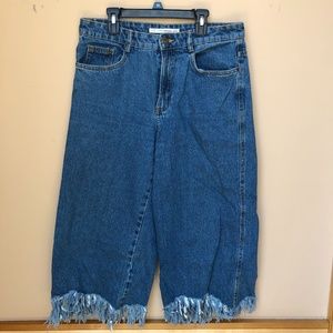 ZARA Trafaluc Denim Culottes with Frayed Hem